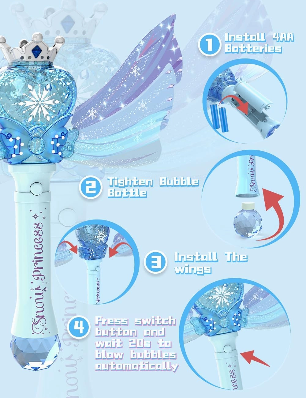 Bubble Wand for Kids Girls - Automatic Bubble Machine with LED Light Music, Include 2 Bubble Solutions, Outdoor Party Easter Birthday Gifts Toys for Toddlers 3 4 5 6 7 8 Year Old