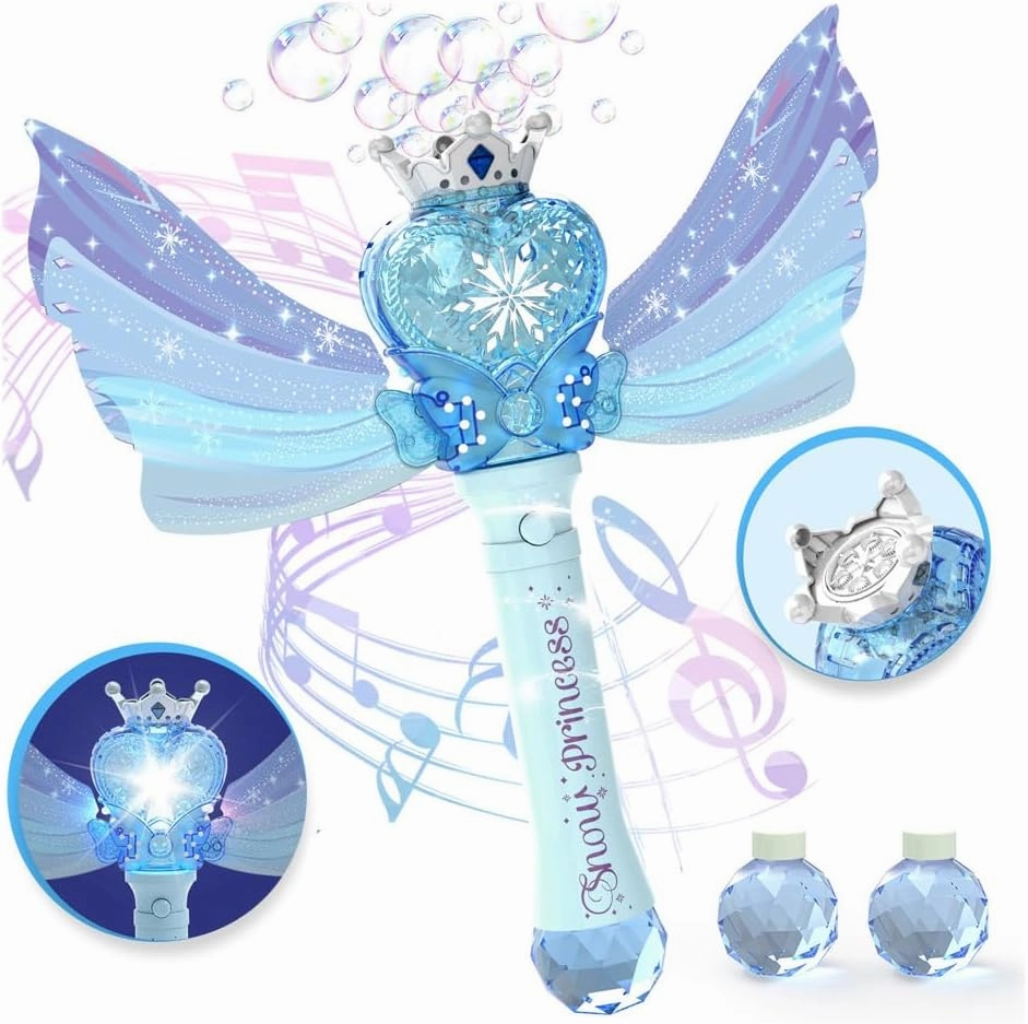 Bubble Wand for Kids Girls - Automatic Bubble Machine with LED Light Music, Include 2 Bubble Solutions, Outdoor Party Easter Birthday Gifts Toys for Toddlers 3 4 5 6 7 8 Year Old