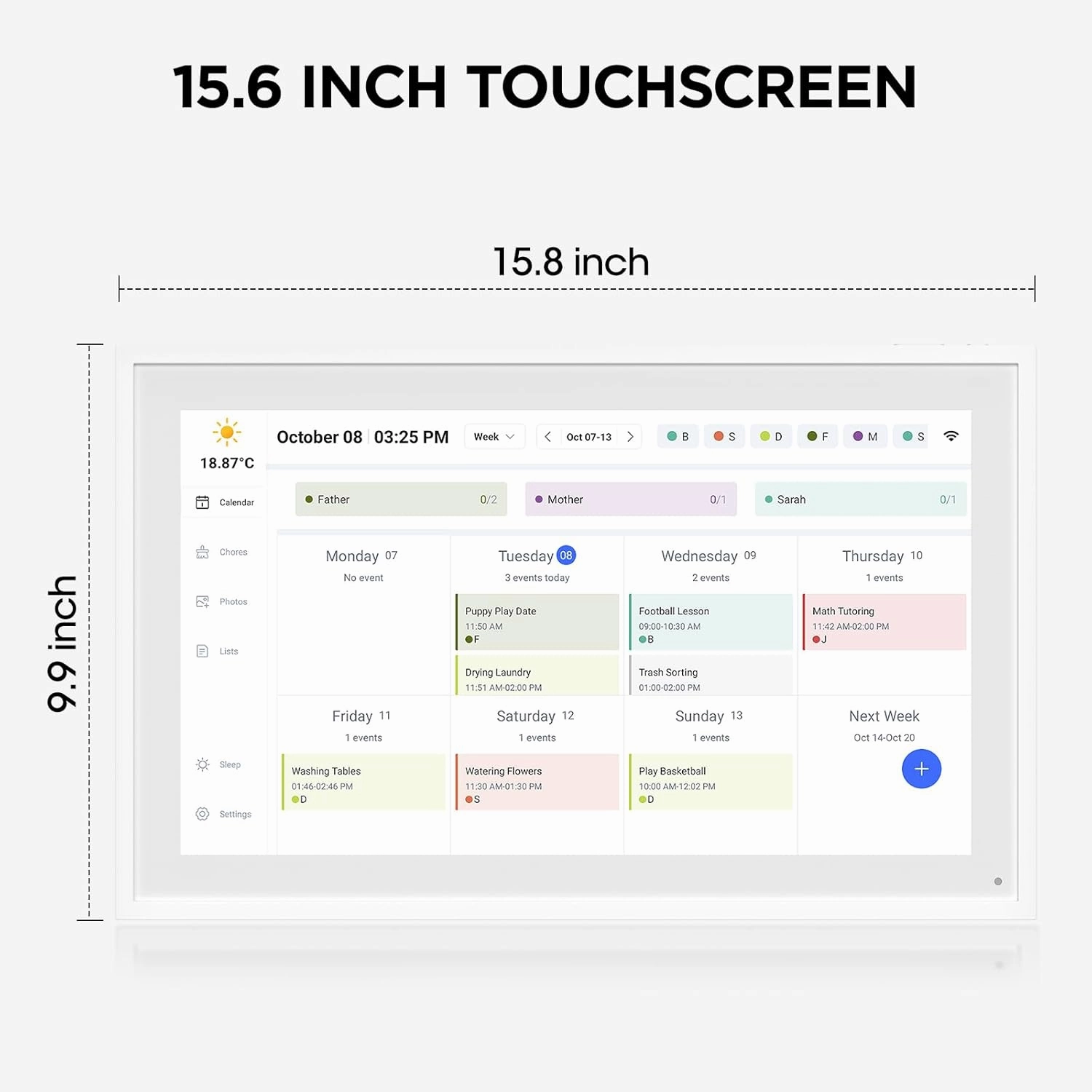 Calender 15.6" HD Digital Calender, Chore Chart,Smart Touchscreen Interactive Display for Family Schedules -Built-in Digital Picture Frame Function(15.6" white)