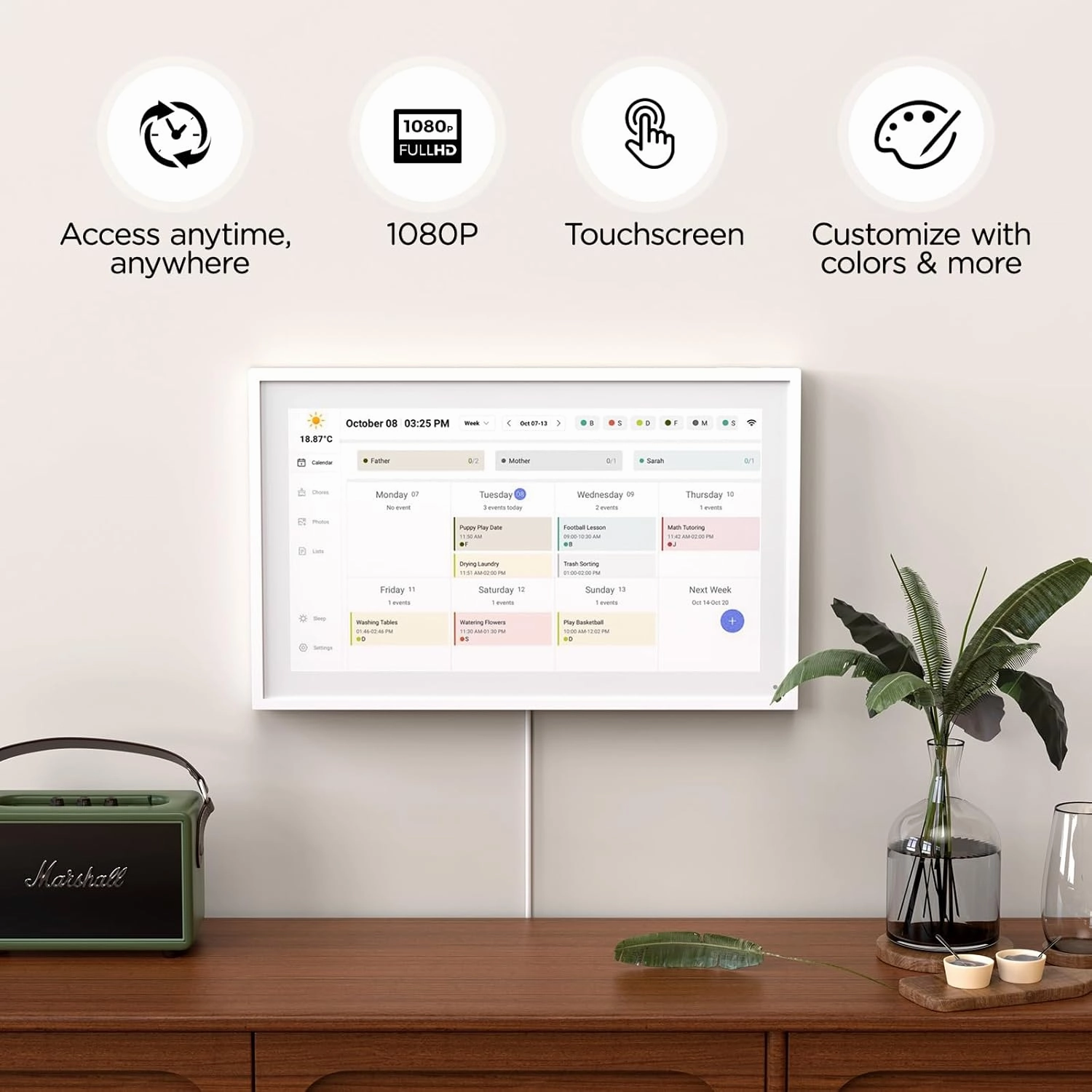 Calender 15.6" HD Digital Calender, Chore Chart,Smart Touchscreen Interactive Display for Family Schedules -Built-in Digital Picture Frame Function(15.6" white)