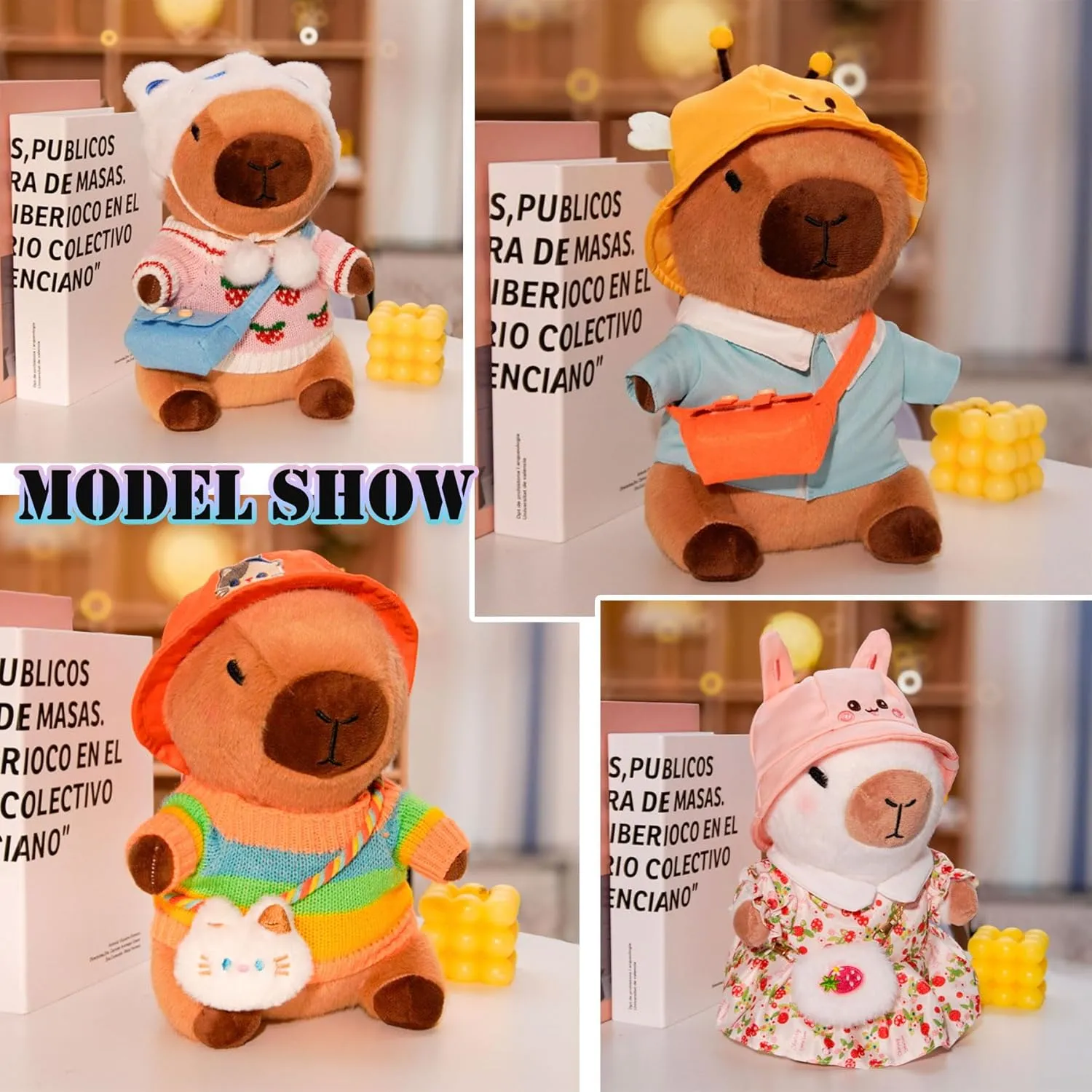 Capybara Plush Clothes & Accessories Set, 12 Pcs of Stuffed Animal Clothes for 12 in Capybara Plush Toys Dress Up (Yellow)