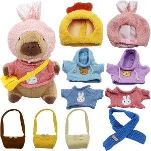Capybara Plush with 10 Pcs Clothes & Accessories, Fall & Winter Style Dress Up, Dress Up Capybara Stuffed Animal Plush Toys, 9.8 inches Animal Toy for Boys & Girls Birthday Gift