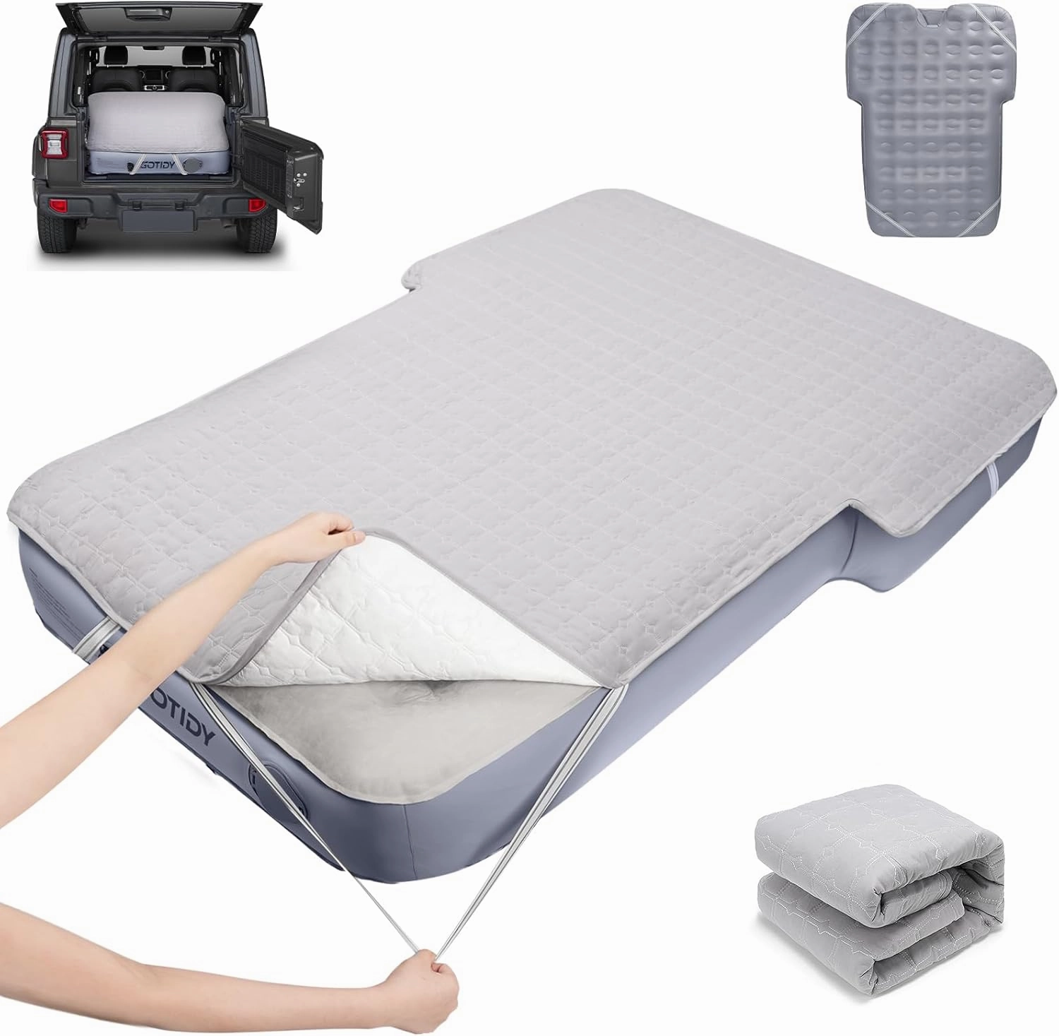 Car Air Mattress Sheet, Cotton-Lined SUV Air Mattress Fitted Sheet, Ultra Soft TPU Waterproof Car Bed Sheet Fits SUV Air Mattress (Gray)