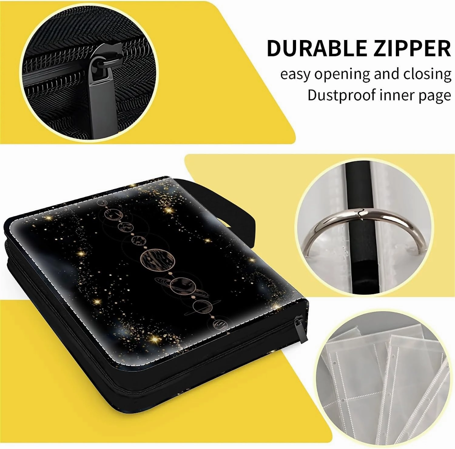 Card Binder 900 Pockets, 50 Sleeves Large Binder Trading Cards Holder 9 Pocket, Storage Organizer, Album Folder Case Protector Collector Gift Aligned Black Planets