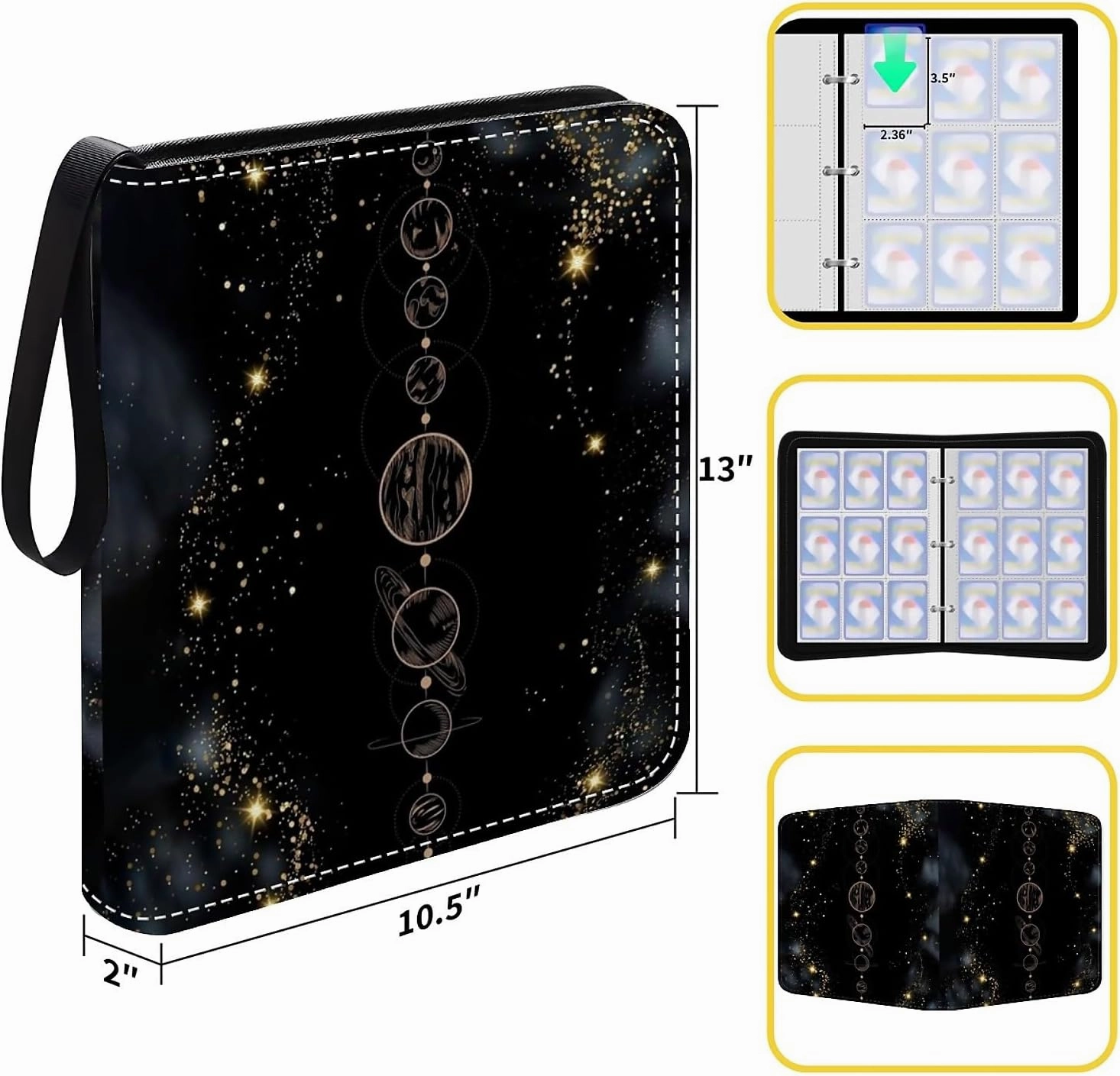Card Binder 900 Pockets, 50 Sleeves Large Binder Trading Cards Holder 9 Pocket, Storage Organizer, Album Folder Case Protector Collector Gift Aligned Black Planets