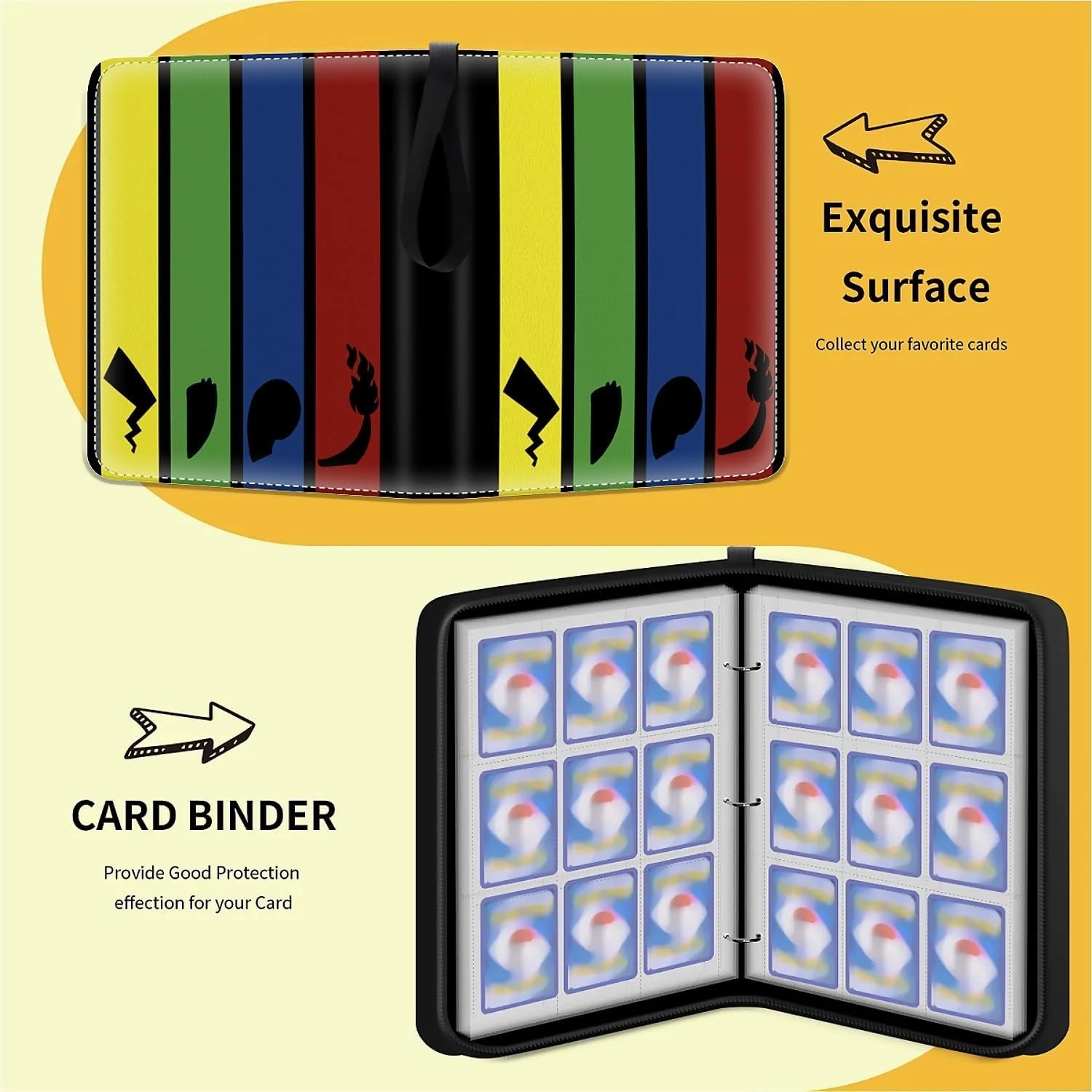 Card Binder 900 Pockets, 50 Sleeves Large Binder Trading Cards Holder 9 Pocket, Storage Organizer, Album Folder Case Protector Collector Gift Cute Cartoon Light