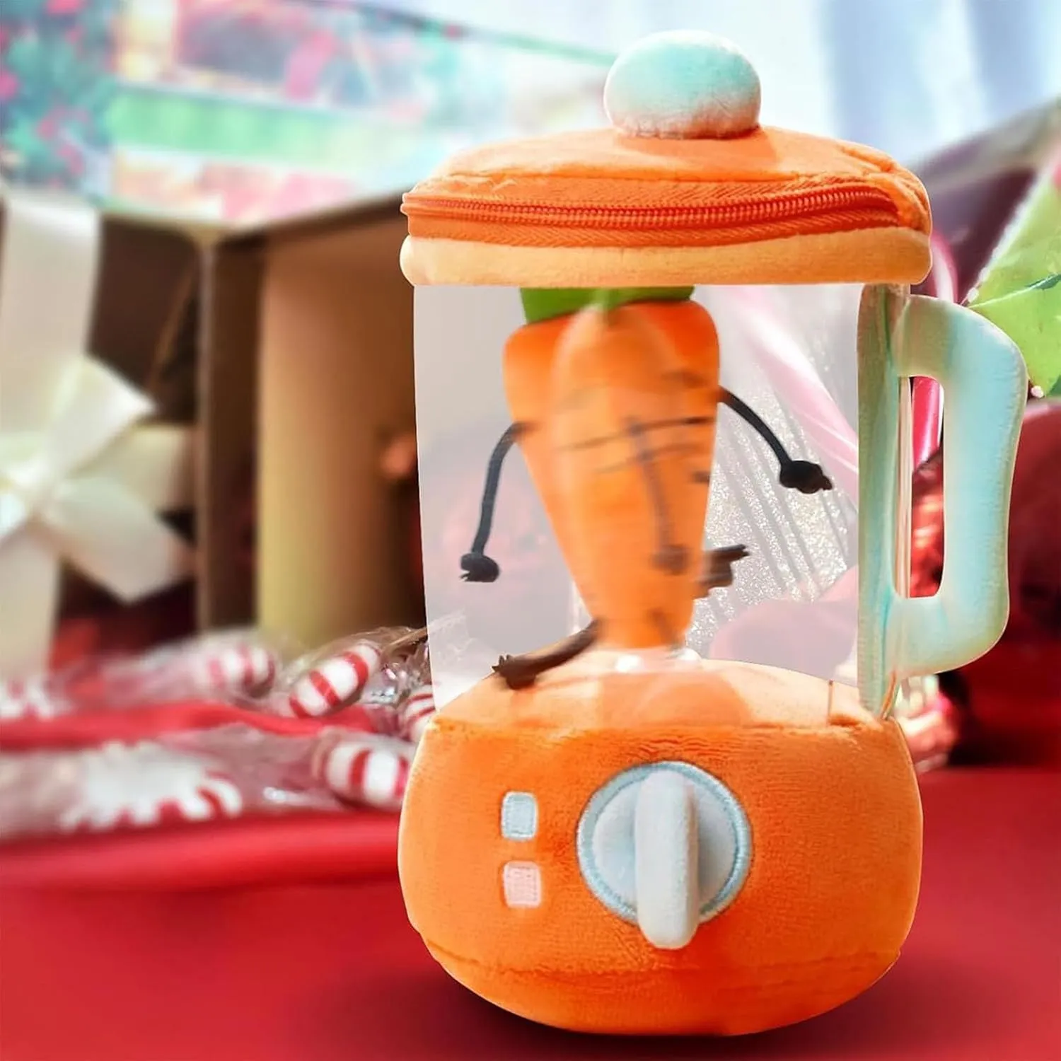 Carrot Blender Plush Toy, Spinning Carrots in a Blenders Stuffy with Zipper Storage & Keychain Clip, Funny Plush Juicer for Kids, Desk Decor and Gifts (Watermelons)