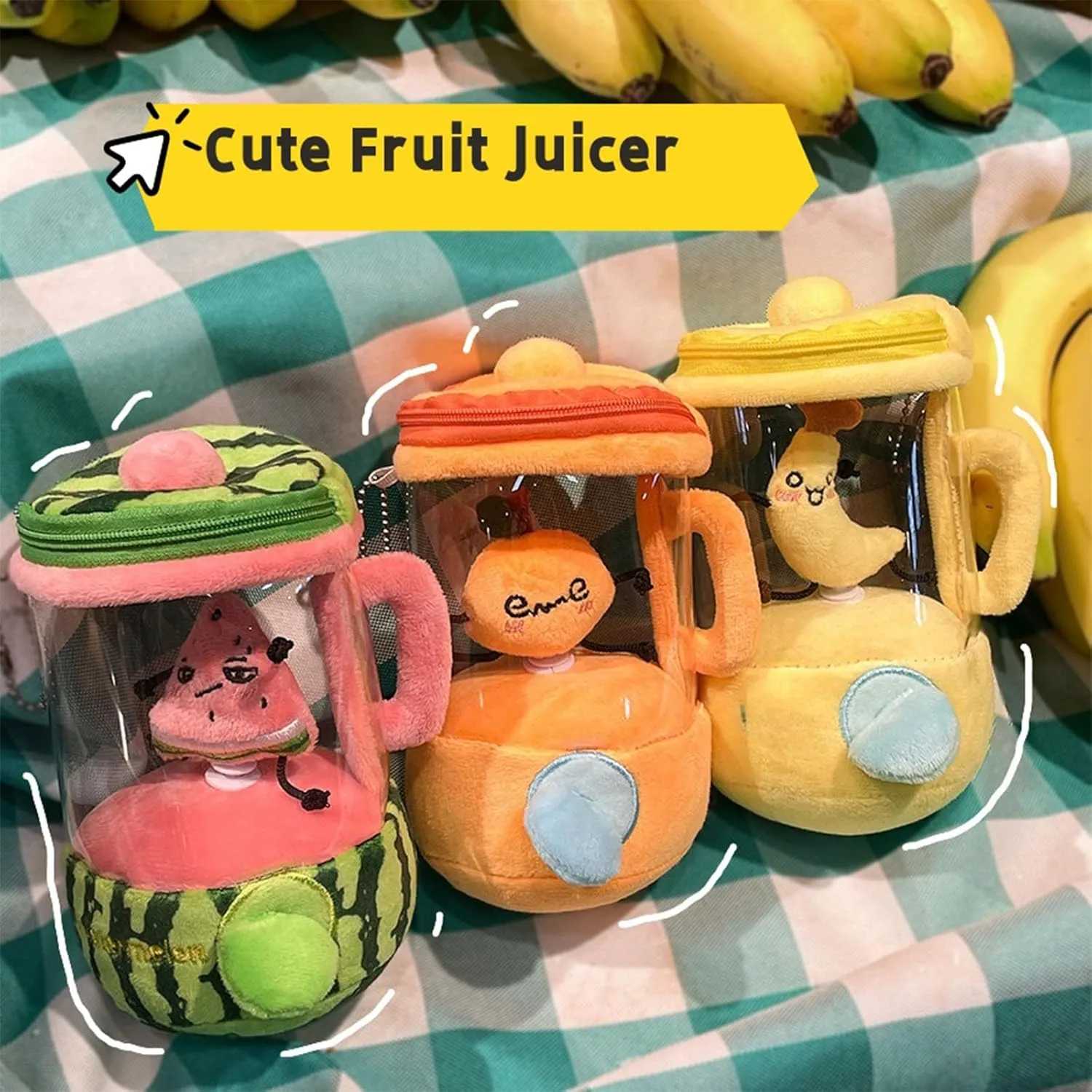 Carrot Blender Plush Toy, Spinning Carrots in a Blenders Stuffy with Zipper Storage & Keychain Clip, Funny Plush Juicer for Kids, Desk Decor and Gifts (Watermelons)