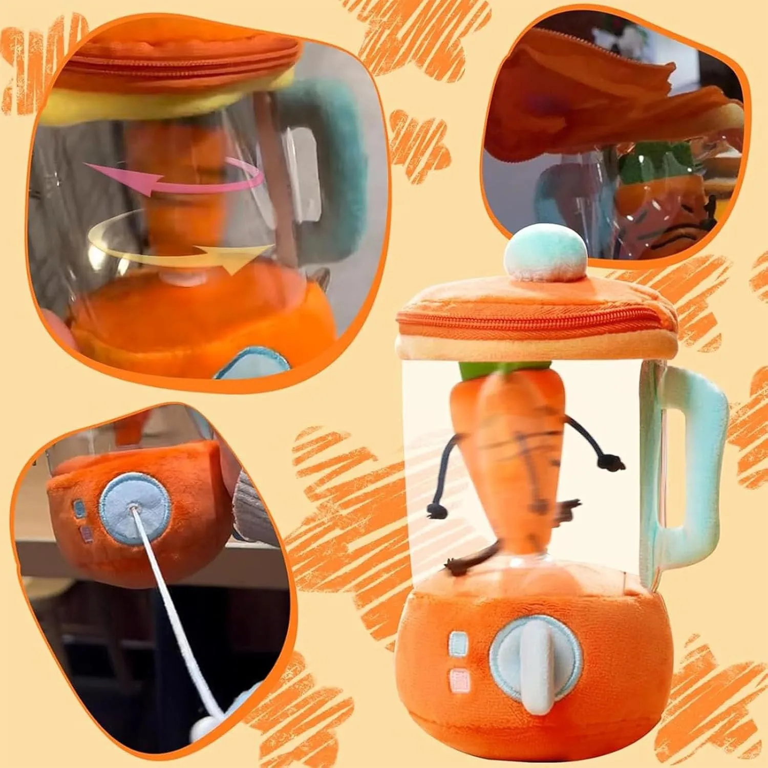Carrot Blender Plush Toy, Spinning Carrots in a Blenders Stuffy with Zipper Storage & Keychain Clip, Funny Plush Juicer for Kids, Desk Decor and Gifts (Watermelons)