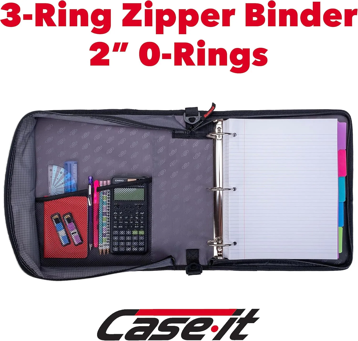 Case-it The Universal Zipper Binder - 2 Inch O-Rings - Padded Pocket That Holds up to 13 Inch Laptop/Tablet - Multiple Pockets - 400 Page Capacity - Comes with Shoulder Strap - Magenta LT-007