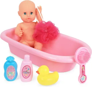 Click N' Play Baby Bathtub Pretend Play Set for Girls & Toddlers - Comes with 6 Pieces Accessories for Ages 3 