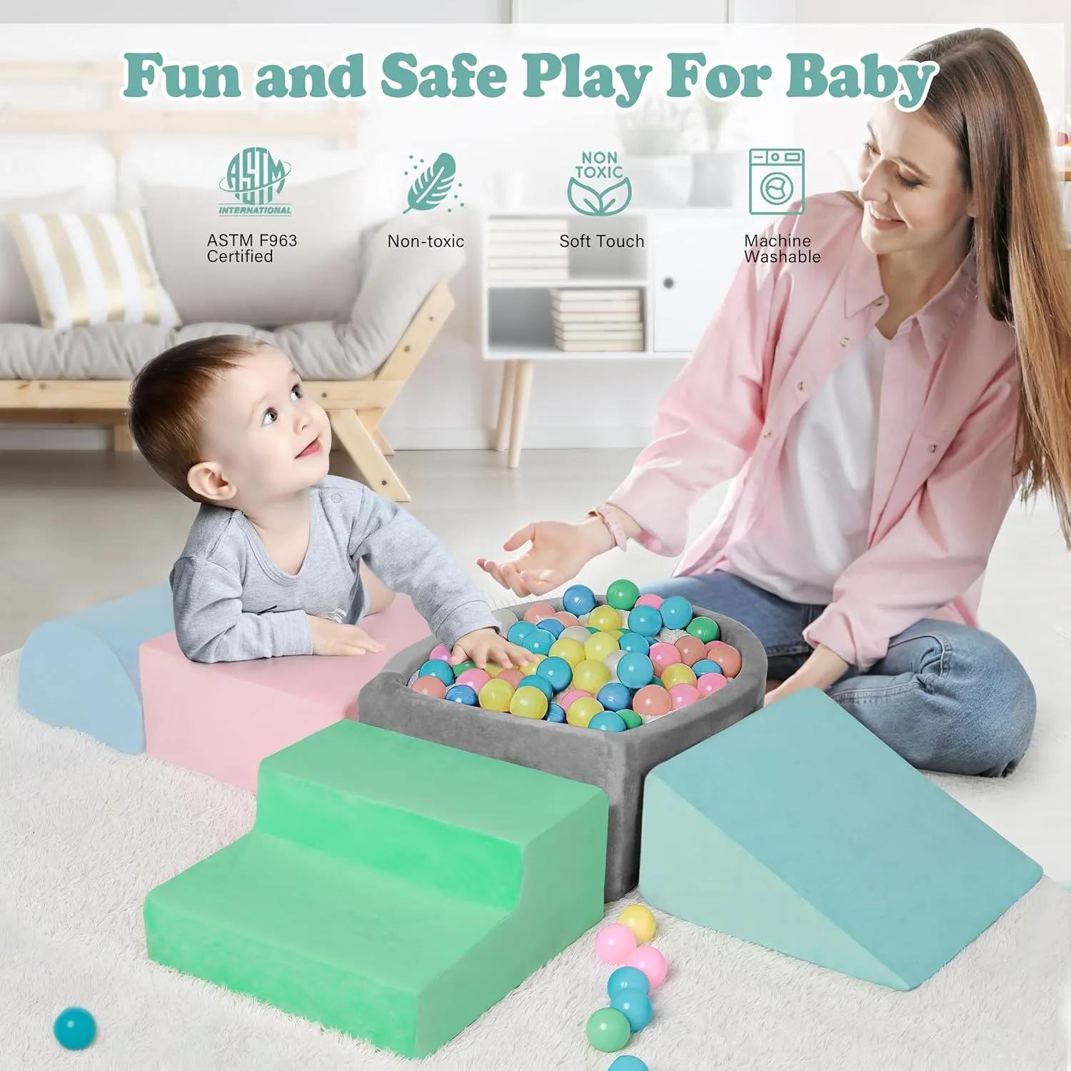 Climbing Toys for Toddlers 1-3 Inside, Soft Foam Climb Blocks & Ball Pit for Baby,5-Piece Baby Climbing Crawling Toys Activity Play Set(Balls Not Included)