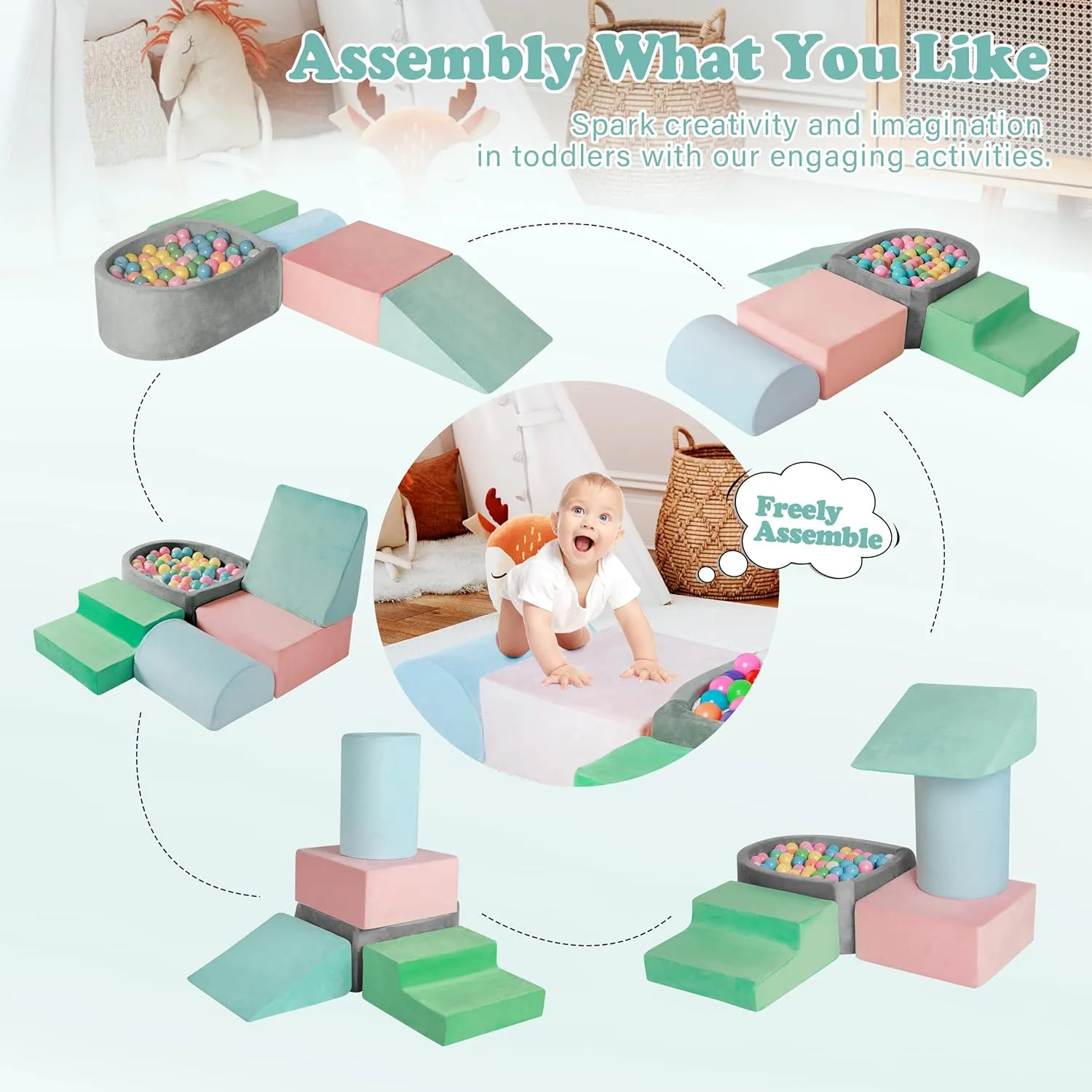 Climbing Toys for Toddlers 1-3 Inside, Soft Foam Climb Blocks & Ball Pit for Baby,5-Piece Baby Climbing Crawling Toys Activity Play Set(Balls Not Included)