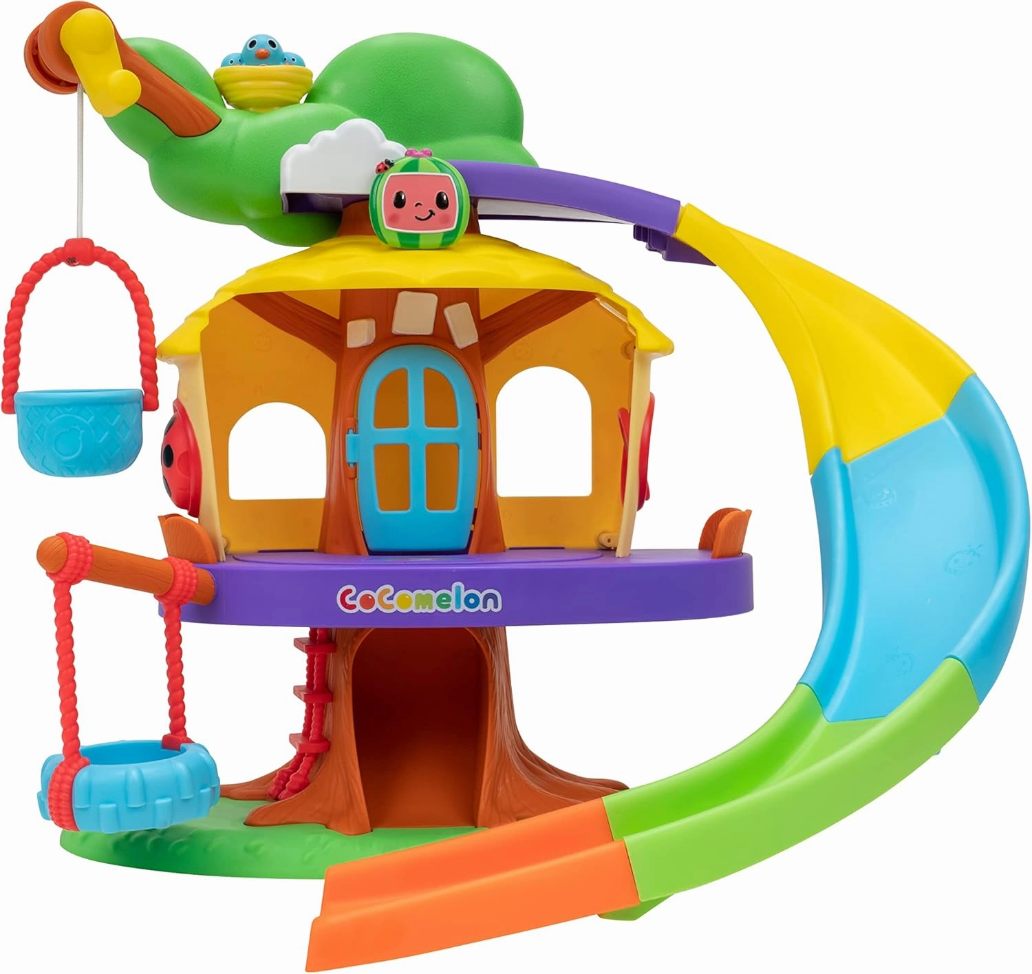 CoComelon Deluxe Clubhouse Playset - Features JJ and His Five Friends- Songs, Sounds, Phrases - Slide, Secret Tunnel, Basket Elevator, Interactive Easel, Pop Up Birds - Amazon Exclusive