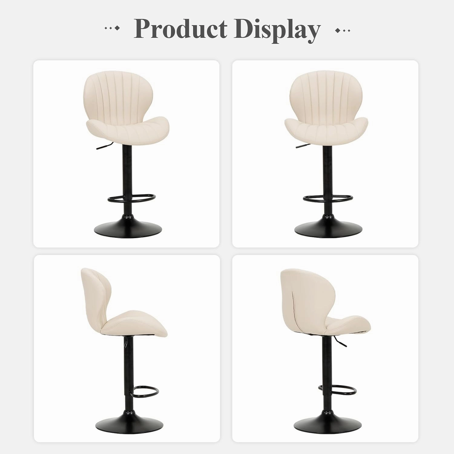 COLAMY Bar Stools Set of 2, Modern Swivel Bar Chairs, Adjustable Faux Leather Upholstered Barstools Counter Height with High Backrest for Bar, Kitchen Island, Dining Room, Beige