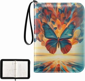 Colorful Butterflies Art Pattern Card Binder 4 Pocket, Trading Card Holder Fits 400 Game Cards with 50 Removable Sleeves, MTG Card Case Standard Size