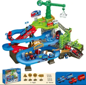 Construction Vehicle Toys Race Car Track for Kids Age 3-8 Train Set Best Birthday Gift with 4 Mini Engineering Cars
