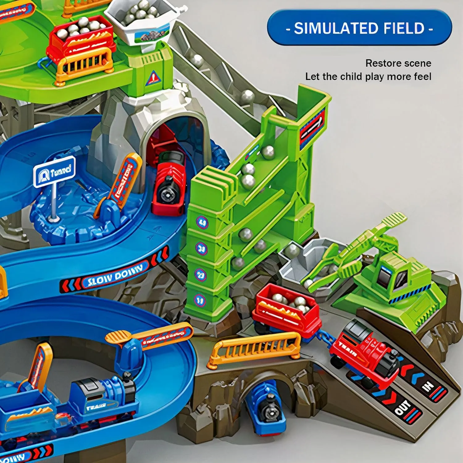 Construction Vehicle Toys Race Car Track for Kids Age 3-8 Train Set Best Birthday Gift with 4 Mini Engineering Cars