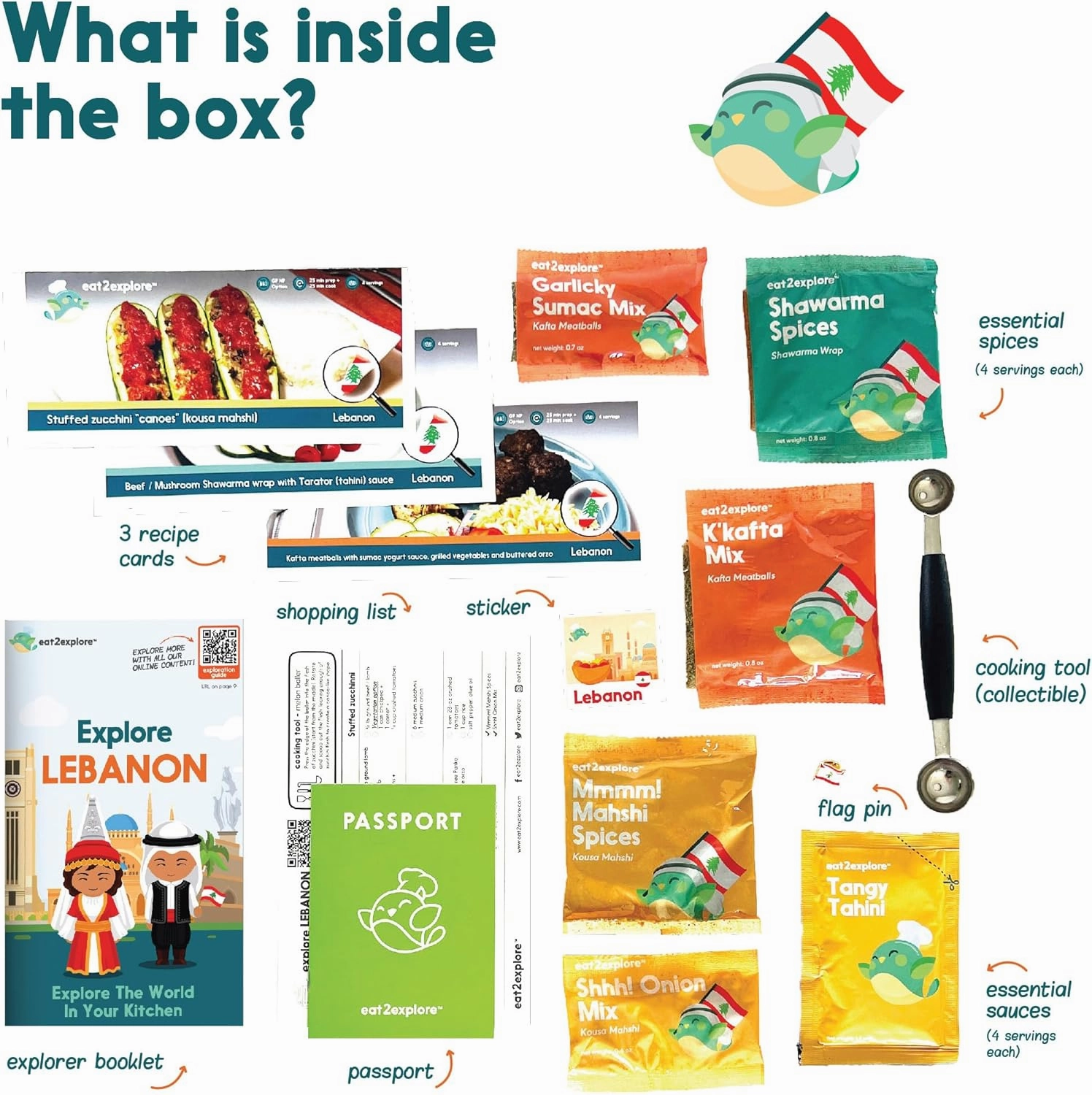 Cooking Kits for Kids - Interactive & Educational Set with 3 Recipe Cards, Key Ingredients & Cooking Tools - Ideal Idea for Kids who Love to Create Meals (Lebanon Edition)
