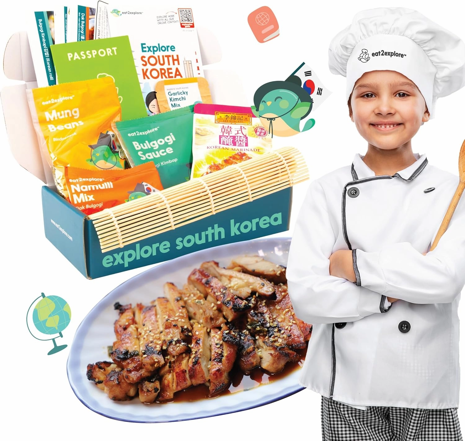 Cooking Kits for Kids - Interactive & Educational Set with 3 Recipe Cards, Key Ingredients & Cooking Tools - Ideal Idea for Kids who Love to Create Meals (South Korea Edition)