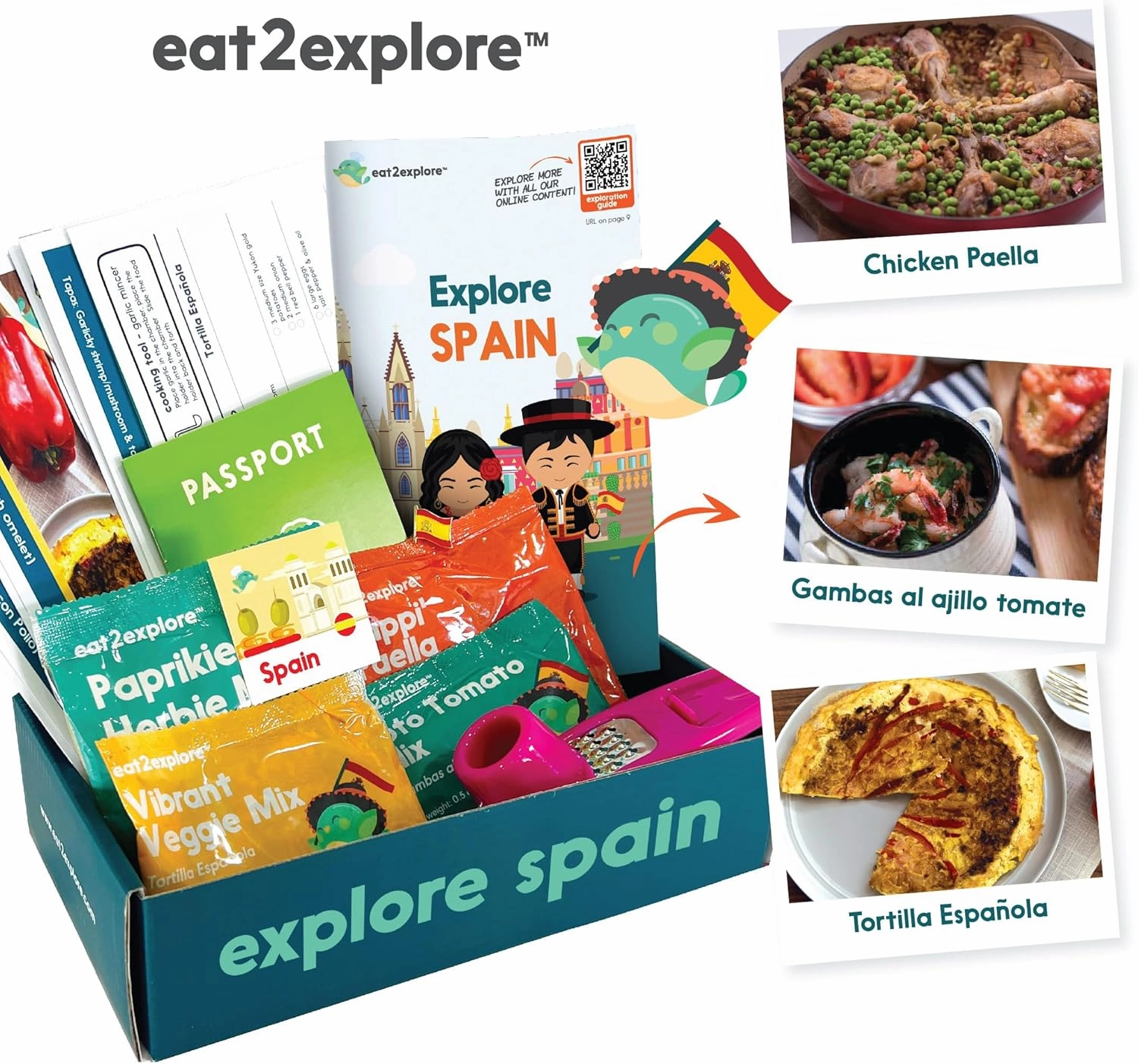 Cooking Kits for Kids - Interactive & Educational Set with 3 Recipe Cards, Key Ingredients & Cooking Tools - Ideal Idea for Kids who Love to Create Meals (Spain Edition)