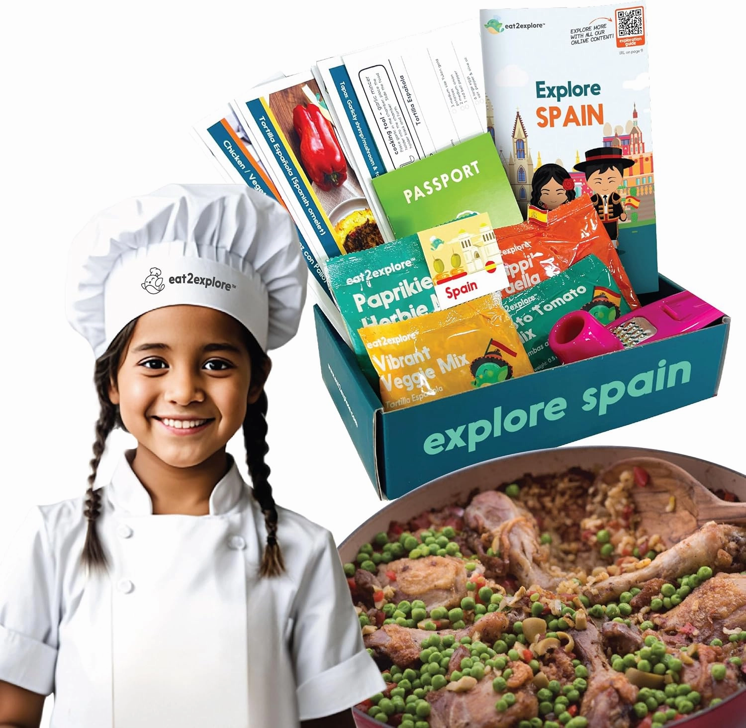 Cooking Kits for Kids - Interactive & Educational Set with 3 Recipe Cards, Key Ingredients & Cooking Tools - Ideal Idea for Kids who Love to Create Meals (Spain Edition)