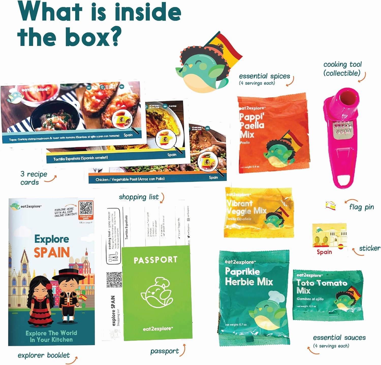 Cooking Kits for Kids - Interactive & Educational Set with 3 Recipe Cards, Key Ingredients & Cooking Tools - Ideal Idea for Kids who Love to Create Meals (Spain Edition)
