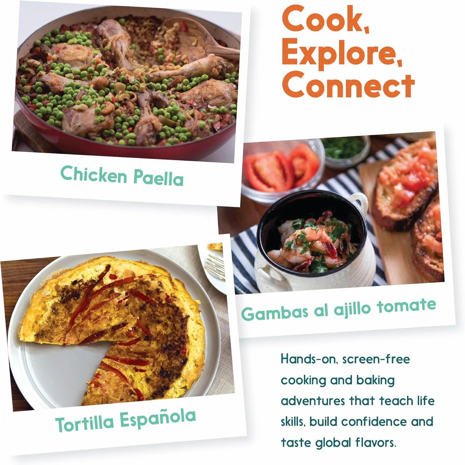 Cooking Kits for Kids - Interactive & Educational Set with 3 Recipe Cards, Key Ingredients & Cooking Tools - Ideal Idea for Kids who Love to Create Meals (Spain Edition)
