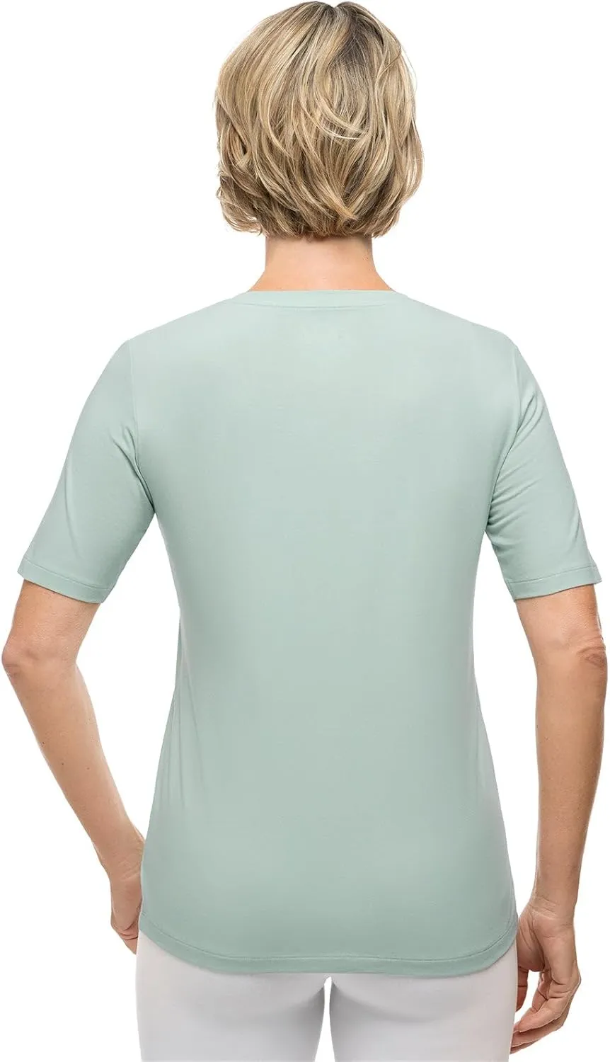 Coolibar UPF 50  Women's Morada Everyday Short Sleeve V-Neck T-Shirt - Sun Protective
