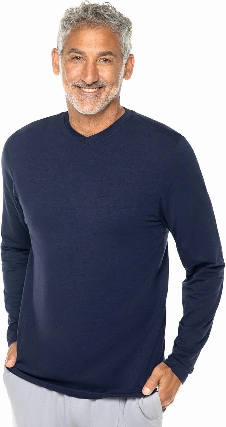 Coolibar UPF 50  Men's Morada Everyday Long Sleeve V-Neck T-Shirt - Sun Protective