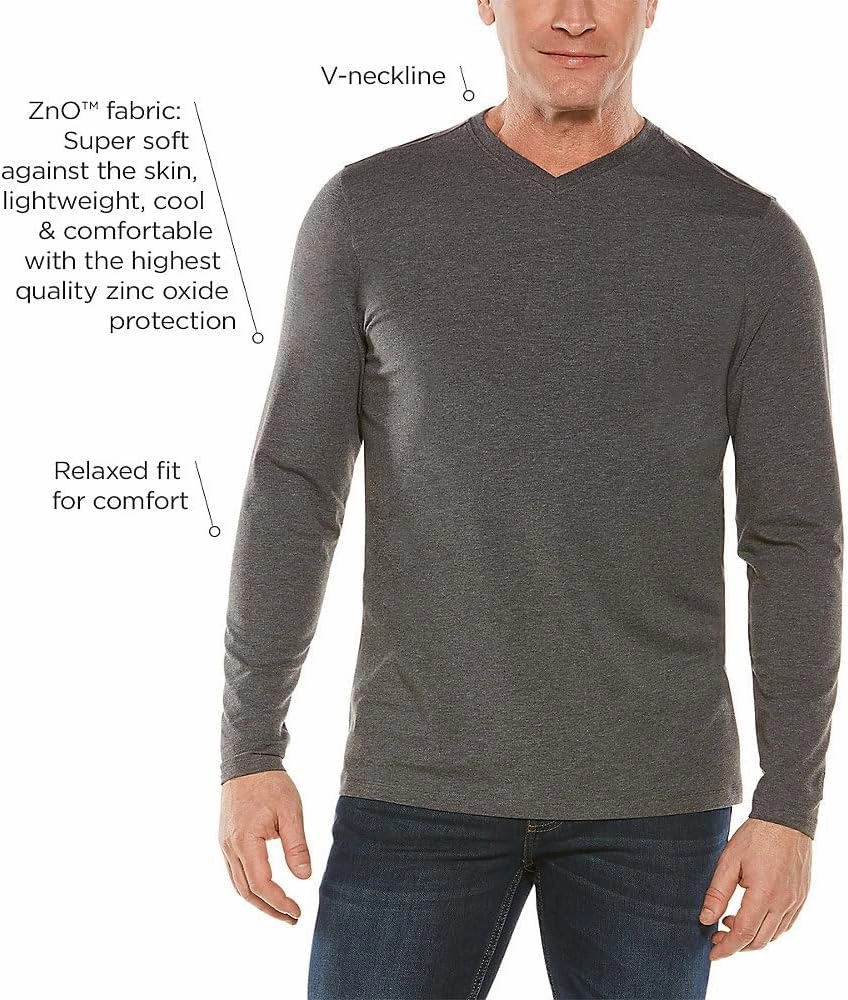Coolibar UPF 50  Men's Morada Everyday Long Sleeve V-Neck T-Shirt - Sun Protective