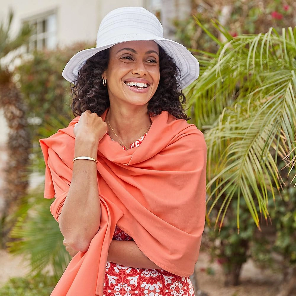 Coolibar UPF 50  Women's Sanibel Everyday Beach Shawl, Tulip Pink, OS, Solid - Sun Protective