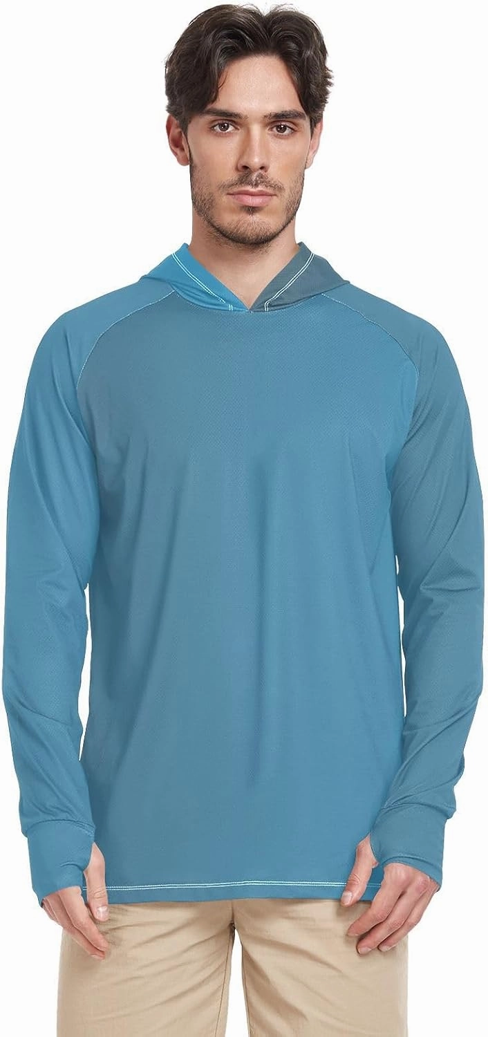 Cooling Mens Sun Shirts UV Protection Long Sleeve, Long Sleeves Light Jackets for Men, Pink Blue Gradient S
