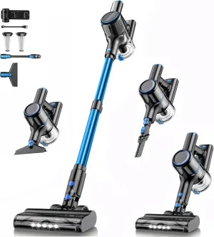 Cordless Vacuum Cleaner, 8-in-1 Vacuum Cleaners for Home, 45Mins Runtime Anti-Tangle Stick Vacuum with LED Display, 3 Modes Suction, Lightweight Vacuum for Hardwood Floor/Carpet/Pet Hair (Blue)