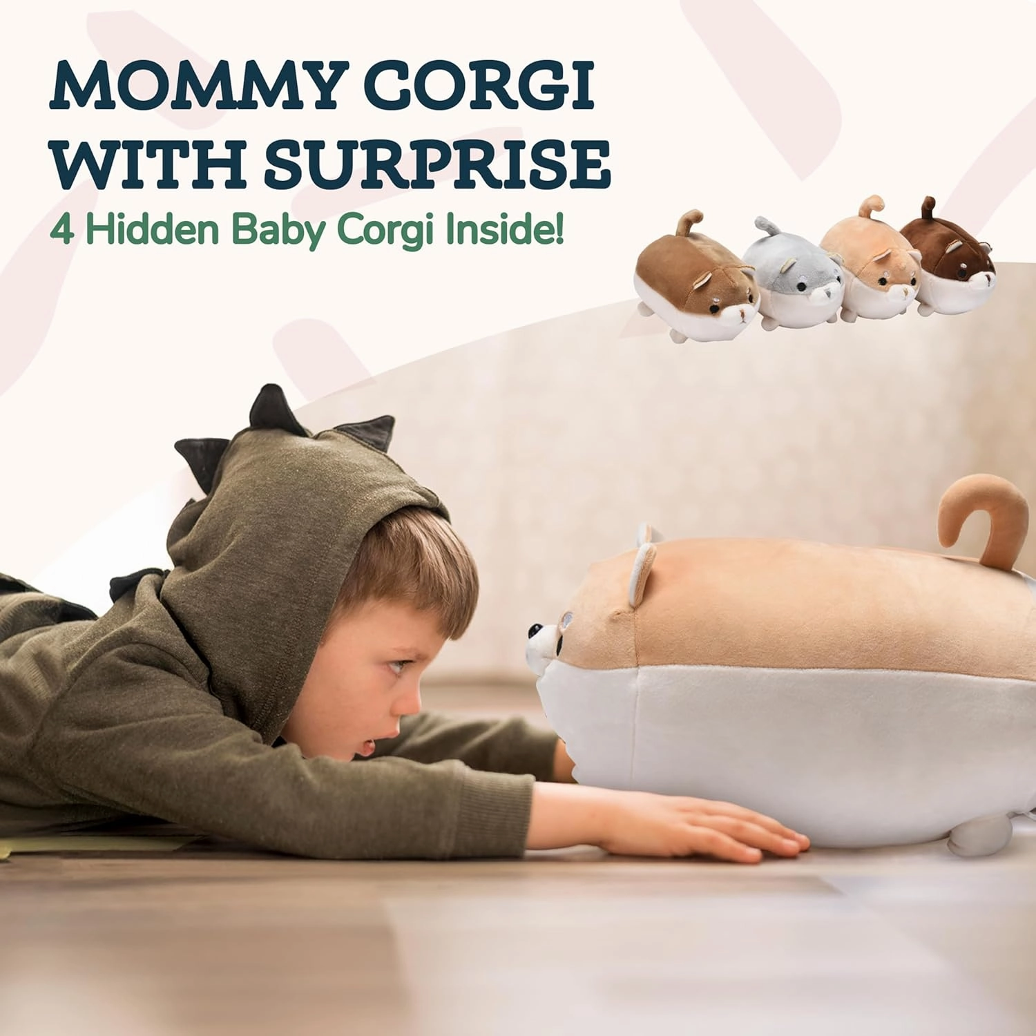 Corgi Stuffed Animals with Babies Inside - 14 inch Mommy and 4 Baby Puppies Plush for Imaginative Play - Soft Cuddly Companion for Kids - Stuffed Animals for Girls Ages 3 to 8 Years
