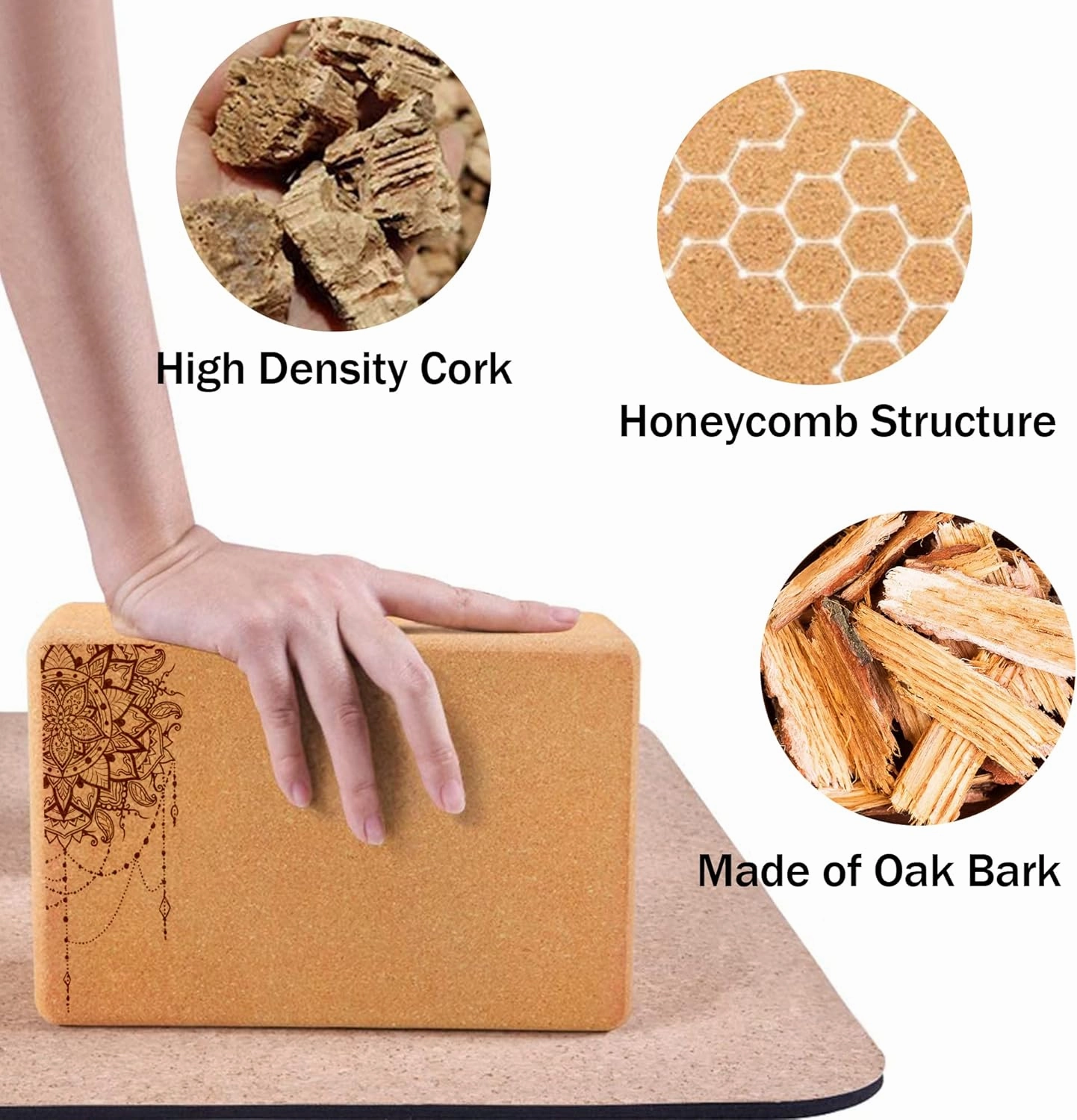 Cork Yoga Blocks, High Density Anti-slip Surface, 9'x6'x3' (2 pack/1 pack) For Yoga, Pilates, Meditation, Stretching, General Fitness