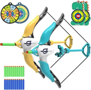 COSOOS 2 Pack Kids Bow and Arrow Sets, Girl Boy Toys Kids Archery Set with 20 Suction Cup Bullets & 4 Targets, Indoor/Outdoor Play Game Toy Sport for Child Age 3,4,5,6,7,8 Year Old Boys
