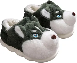 Cozy Husky Plush Winter Slippers for Men and Women – Soft Plush, Non-Slip Sole, Indoor Warm Slippers