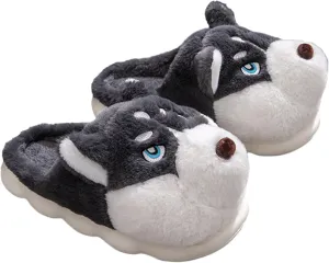 Cozy Husky Plush Winter Slippers for Men and Women – Soft Plush, Non-Slip Sole, Indoor Warm Slippers