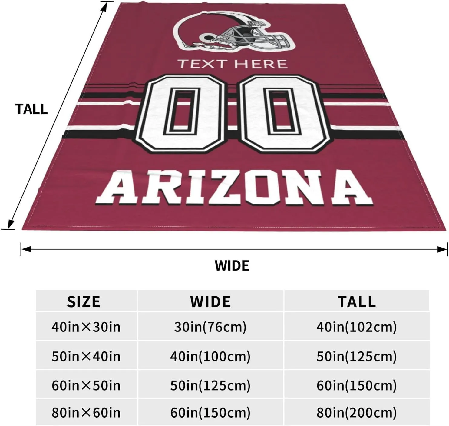 Custom Arizona Throw Blanket for Football Fans Personalized Football Style Blanket Customized Any Name and Number Throw Blankets Gifts for Men Women