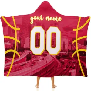 Custom Basketball City Night Skyline Hooded Blankets Personalized Name Number Wearable Flannel Blankets Gifts 50" x 40",60" x 50",80" x 60"