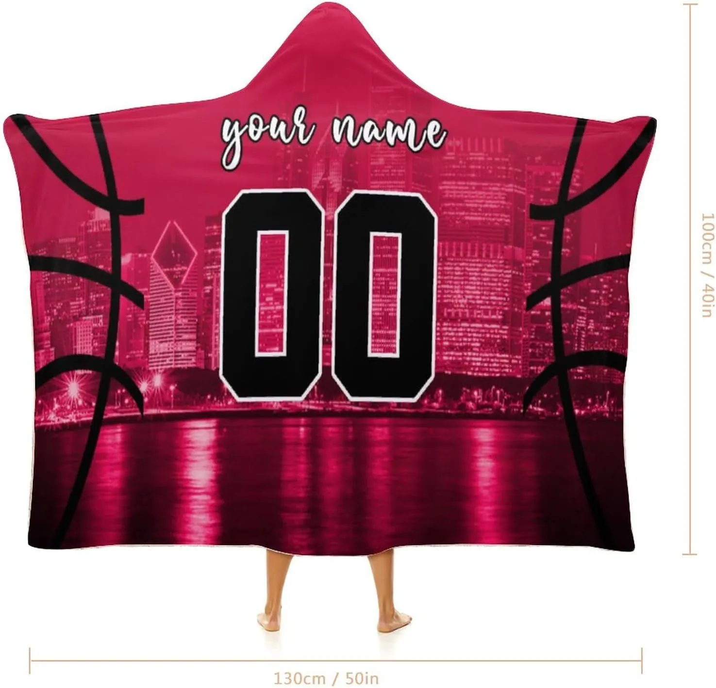 Custom Basketball City Night Skyline Hooded Blankets Personalized Name Number Wearable Flannel Blankets Gifts 50" x 40",60" x 50",80" x 60"