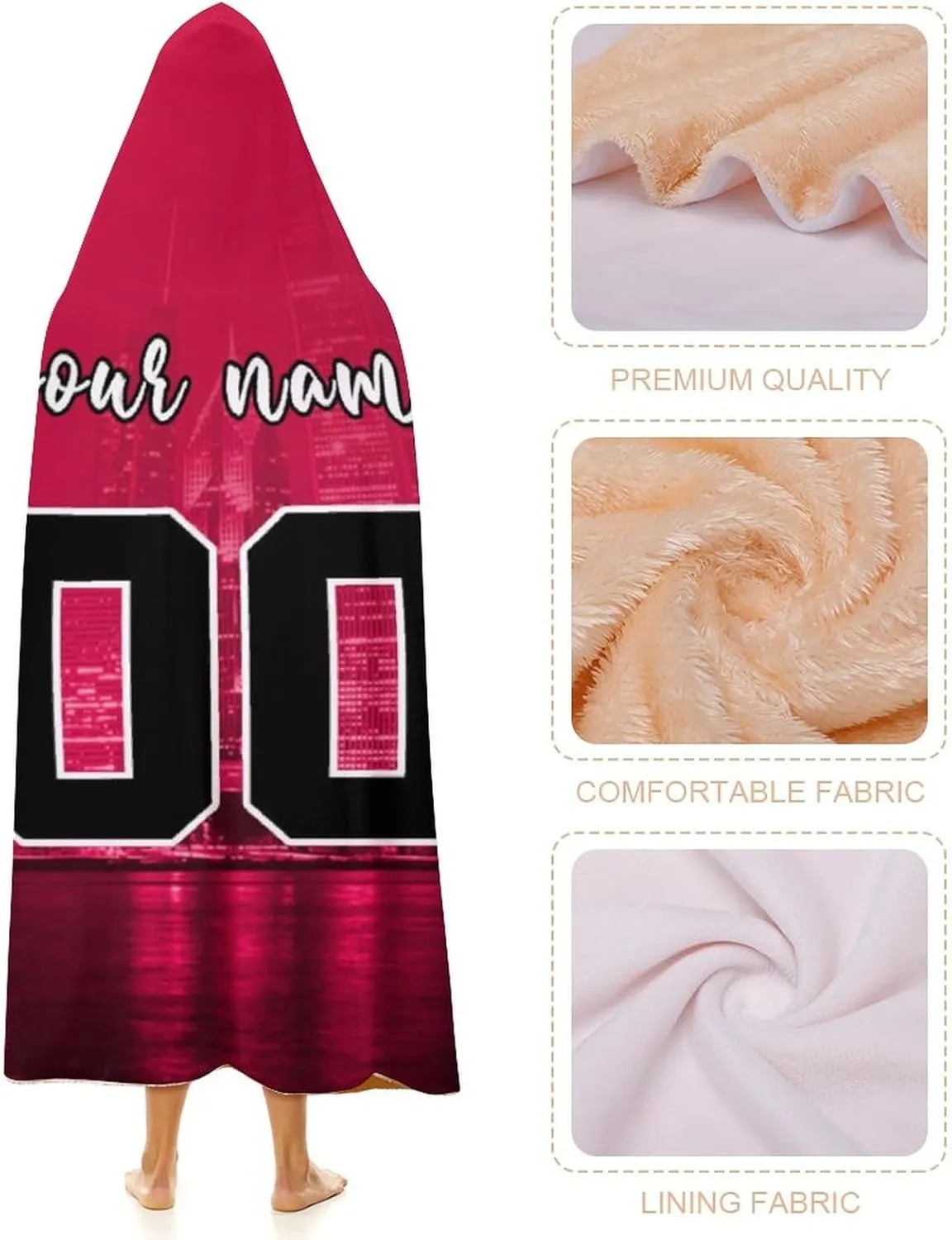 Custom Basketball City Night Skyline Hooded Blankets Personalized Name Number Wearable Flannel Blankets Gifts 50" x 40",60" x 50",80" x 60"