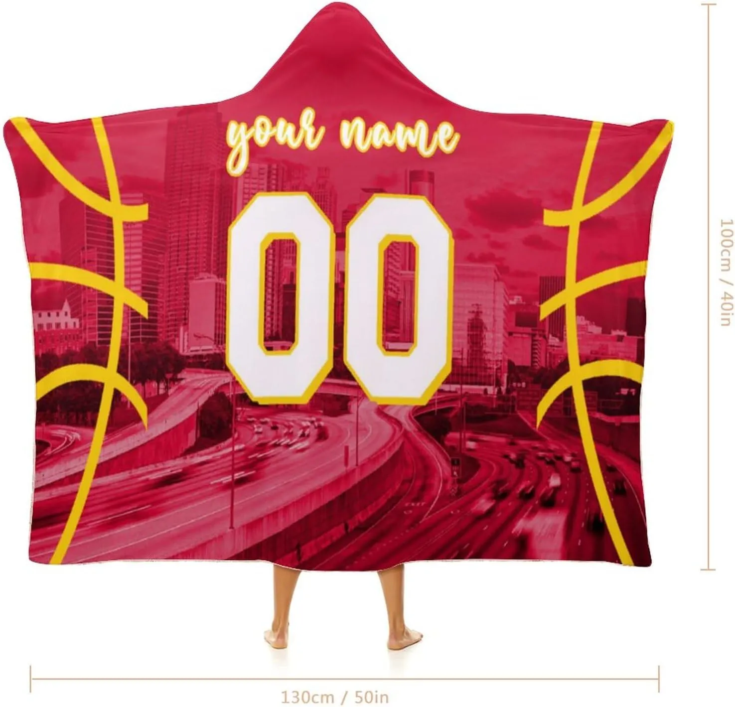 Custom Basketball City Night Skyline Hooded Blankets Personalized Name Number Wearable Flannel Blankets Gifts 50" x 40",60" x 50",80" x 60"