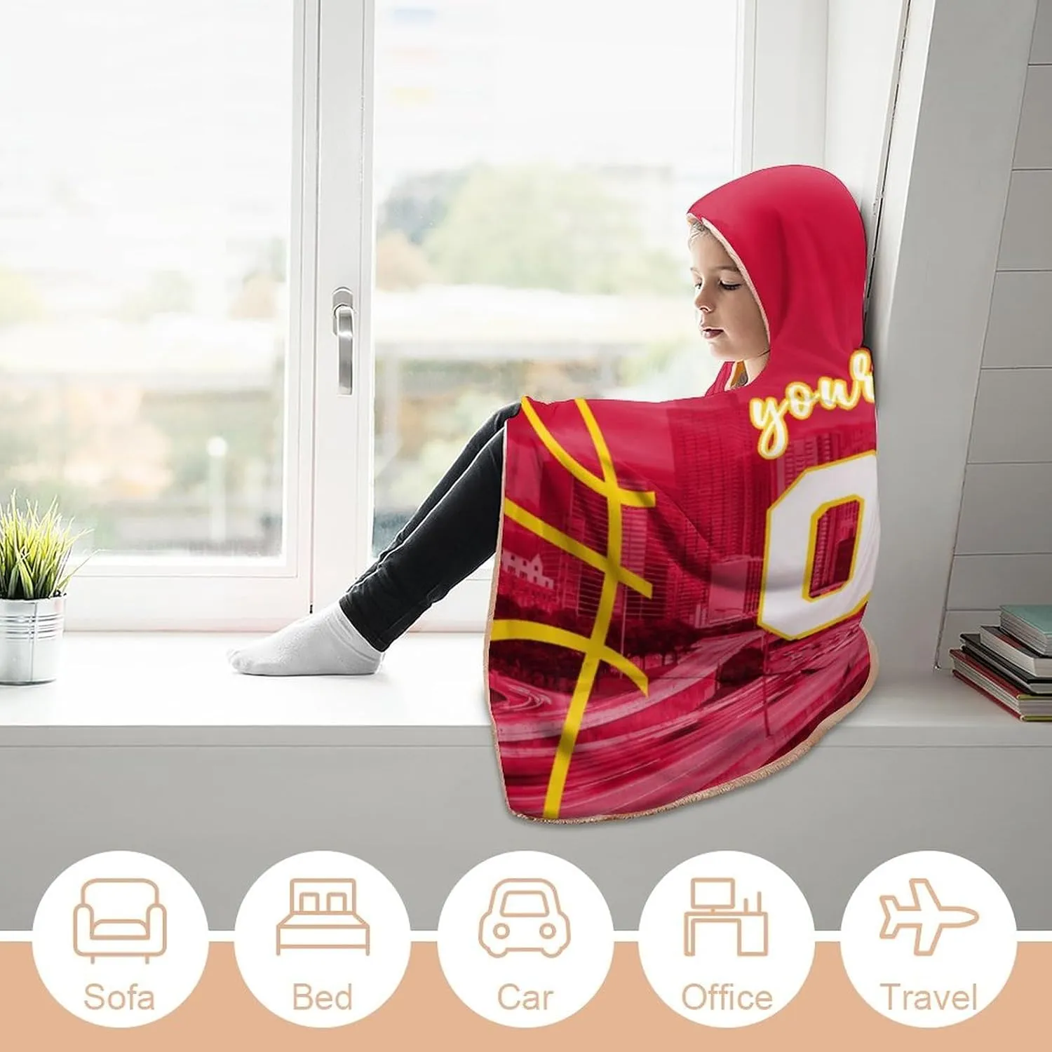 Custom Basketball City Night Skyline Hooded Blankets Personalized Name Number Wearable Flannel Blankets Gifts 50" x 40",60" x 50",80" x 60"