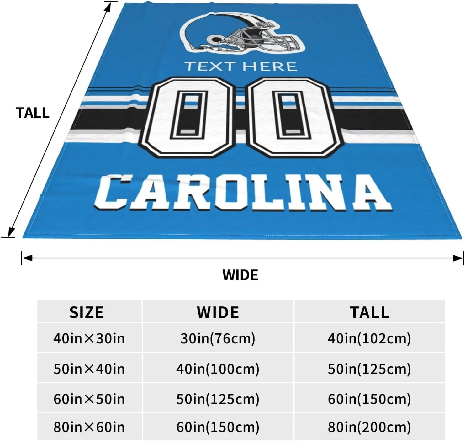 Custom Carolina Throw Blanket for Football Fans Personalized Football Style Blanket Customized Any Name and Number Throw Blankets Gifts for Men Women