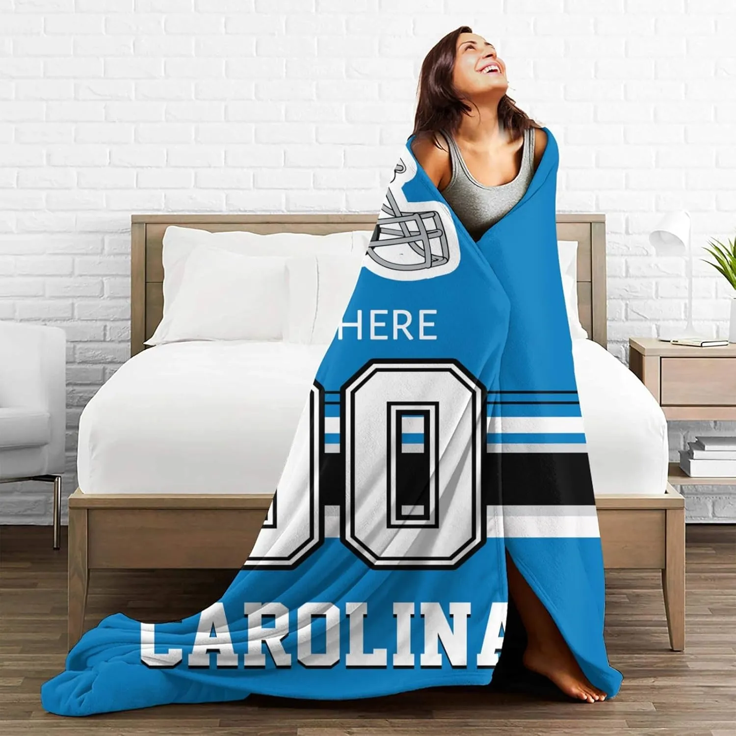 Custom Carolina Throw Blanket for Football Fans Personalized Football Style Blanket Customized Any Name and Number Throw Blankets Gifts for Men Women
