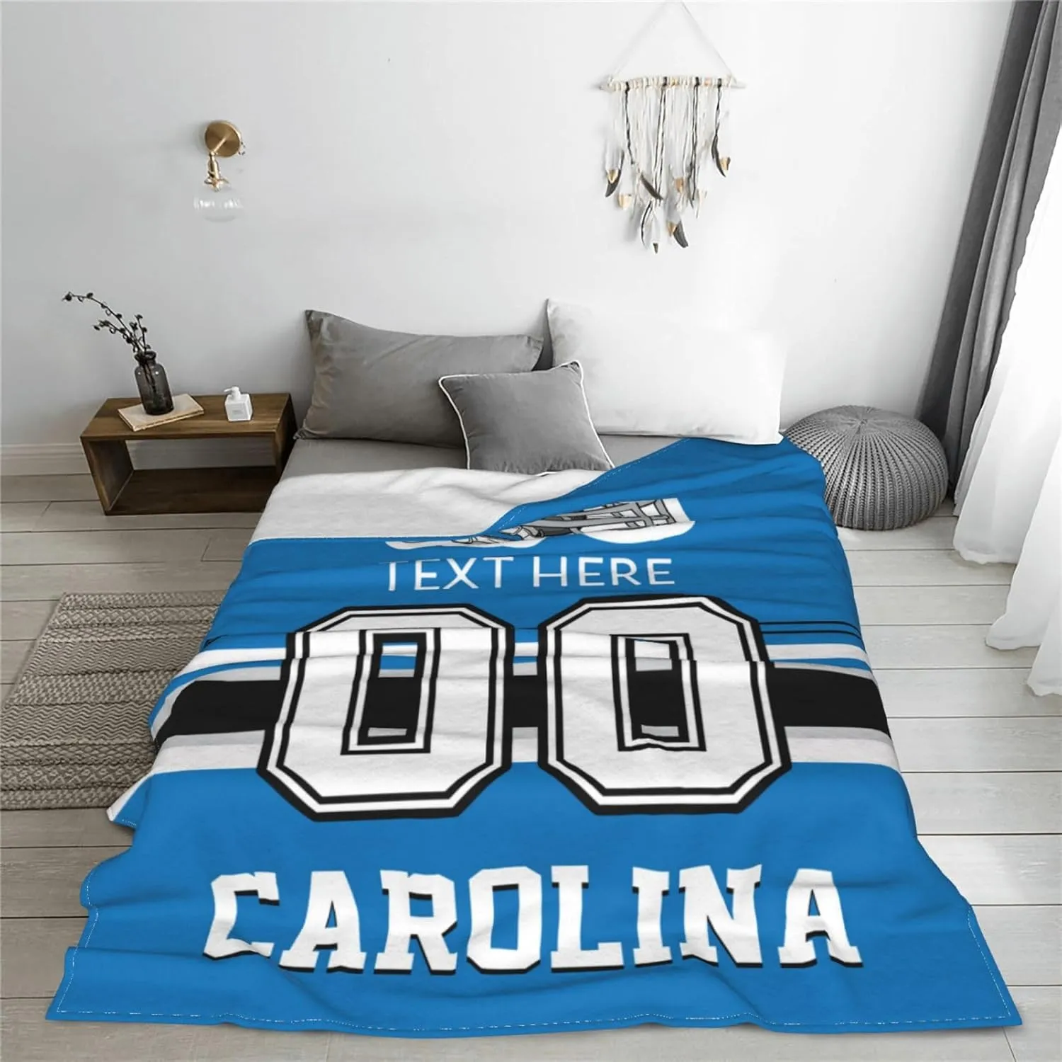 Custom Carolina Throw Blanket for Football Fans Personalized Football Style Blanket Customized Any Name and Number Throw Blankets Gifts for Men Women
