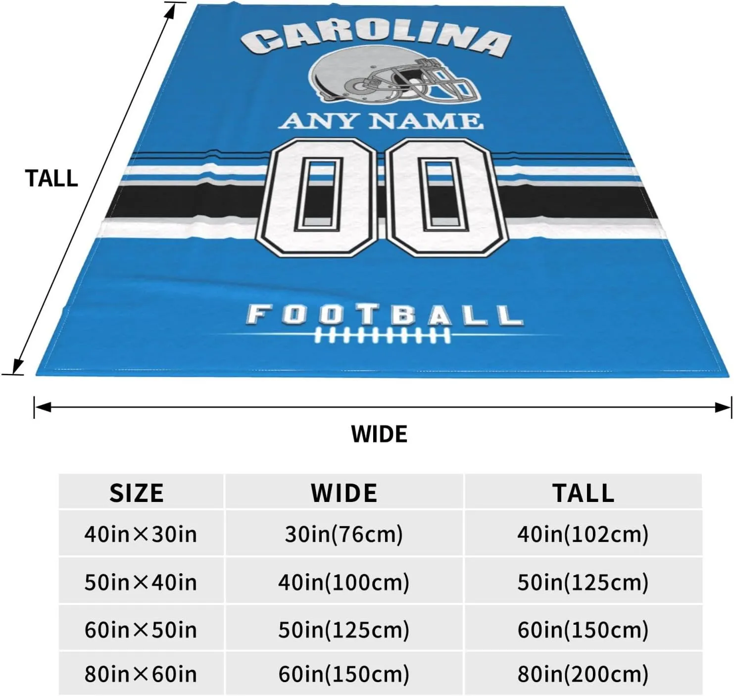 Custom Carolina Throw Blanket, Personalized Throw Blanket with Any Name and Number, Customized Lightweight Soft Warm Blankets Gifts for Men Women Youth Fans Decor Sofa Bed