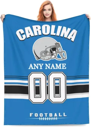 Custom Carolina Throw Blanket, Personalized Throw Blanket with Any Name and Number, Customized Lightweight Soft Warm Blankets Gifts for Men Women Youth Fans Decor Sofa Bed